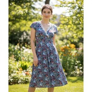 All That Jazz Vintage 90s Floral Rayon Lace Trim Midi Dress 13/14 Made in USA